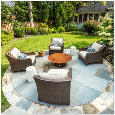 B firepit patio with plants